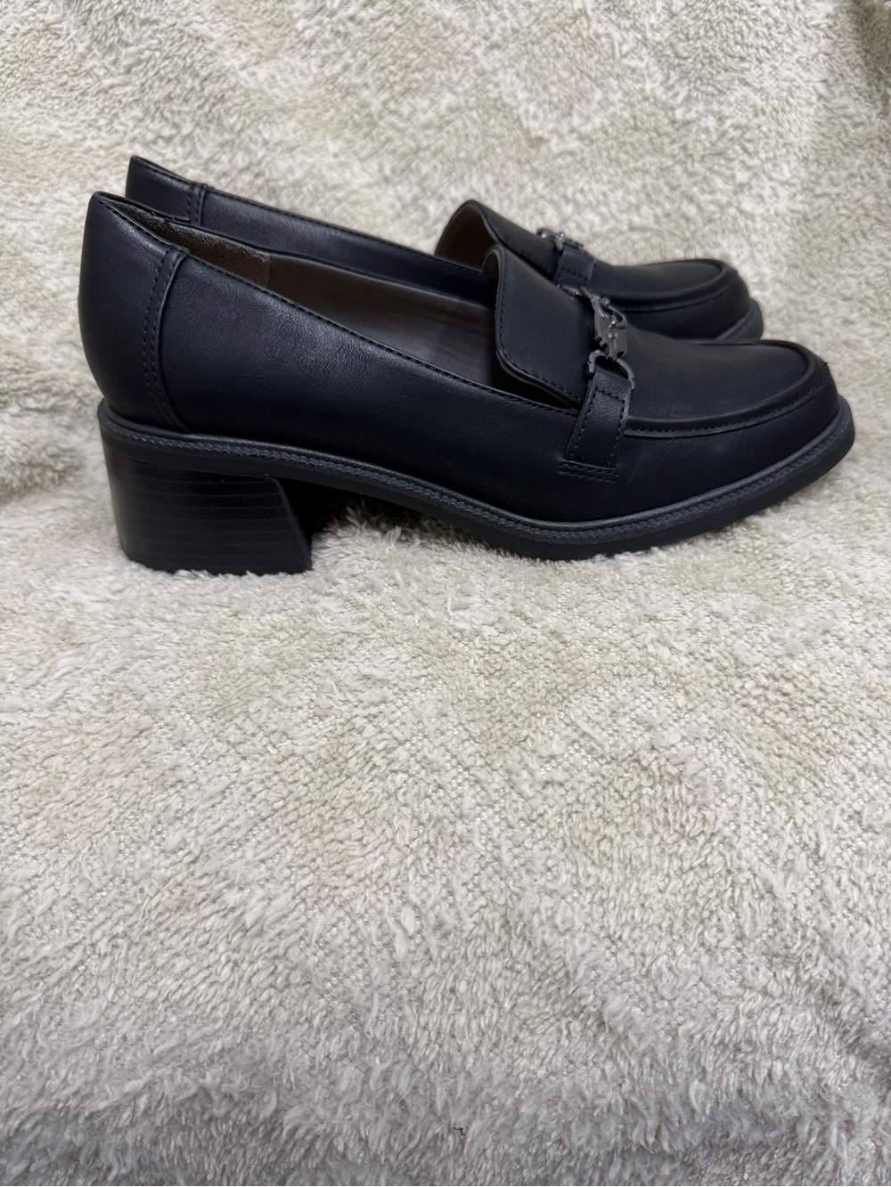 Dr. Scholl's Black Leather Low Block Heel Loafers